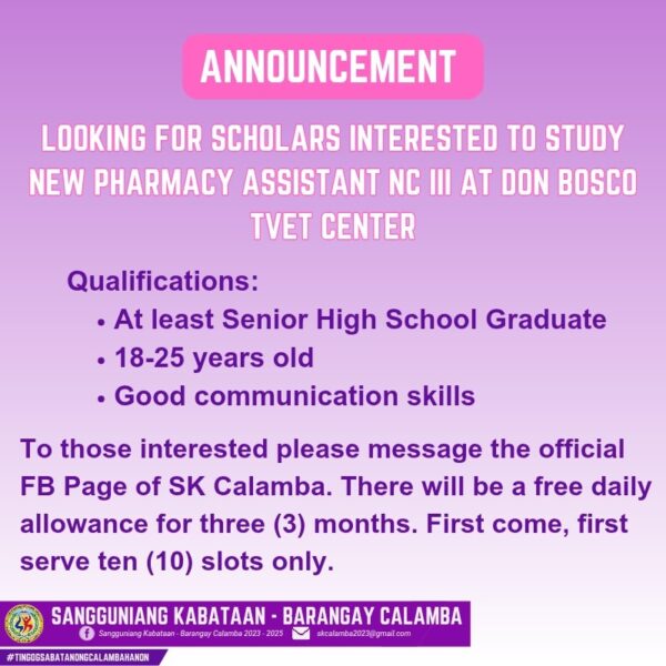 Interested Scholars for Pharmacy Assistant NC III